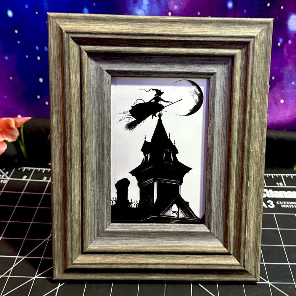 Flying Witch Halloween Wall Art Gothic Moonlit Silhouette Pagan Mythology Magic - Picture 5 of 9